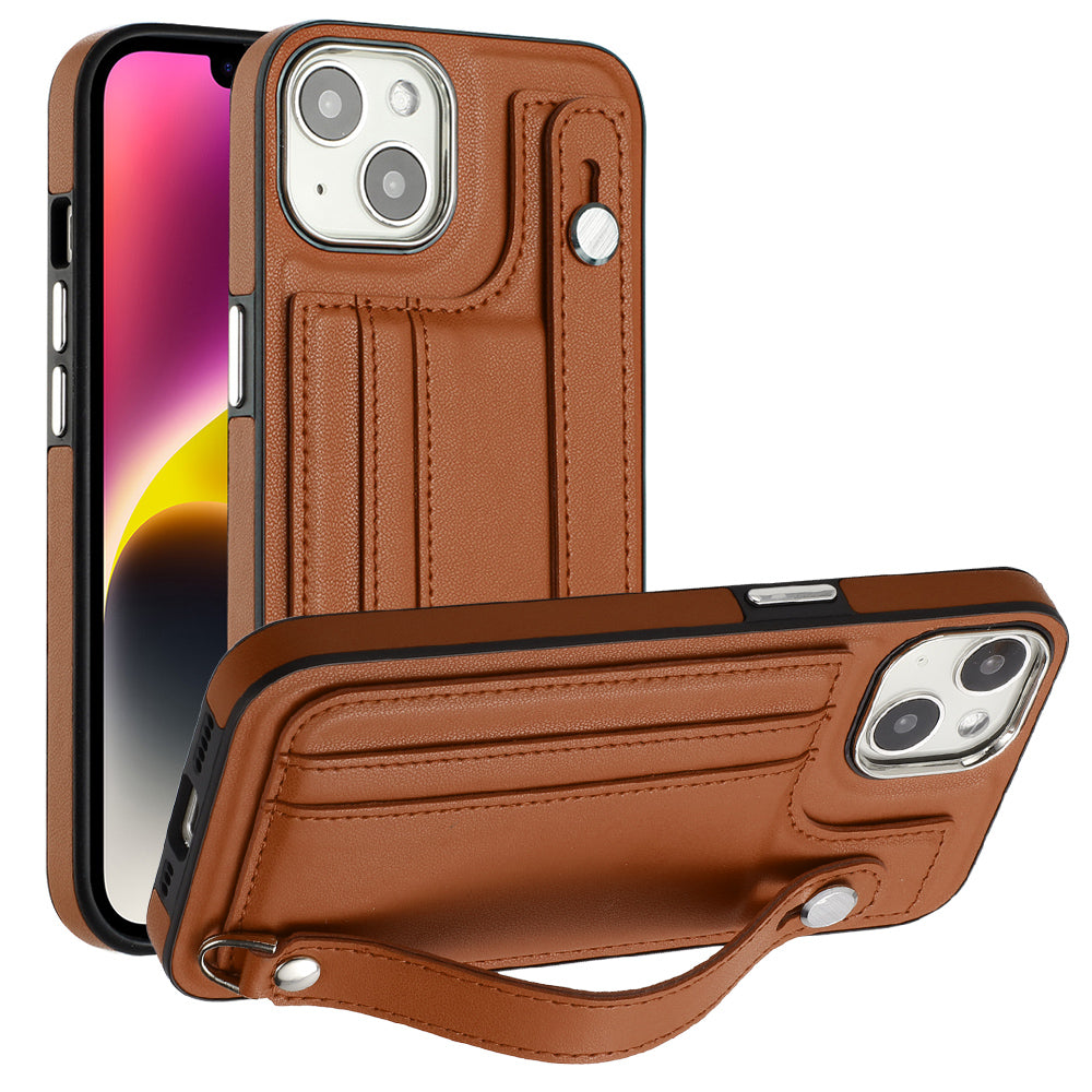 YB Leather Coating Series-5 For iPhone 14 Plus Shockproof Kickstand Case Leather Coated TPU Phone Cover with Card Slots YB Leather Coating Series-5 For iPhone 14 Plus Shockproof Kickstand Case Leather Coated TPU Phone Cover with Card Slots